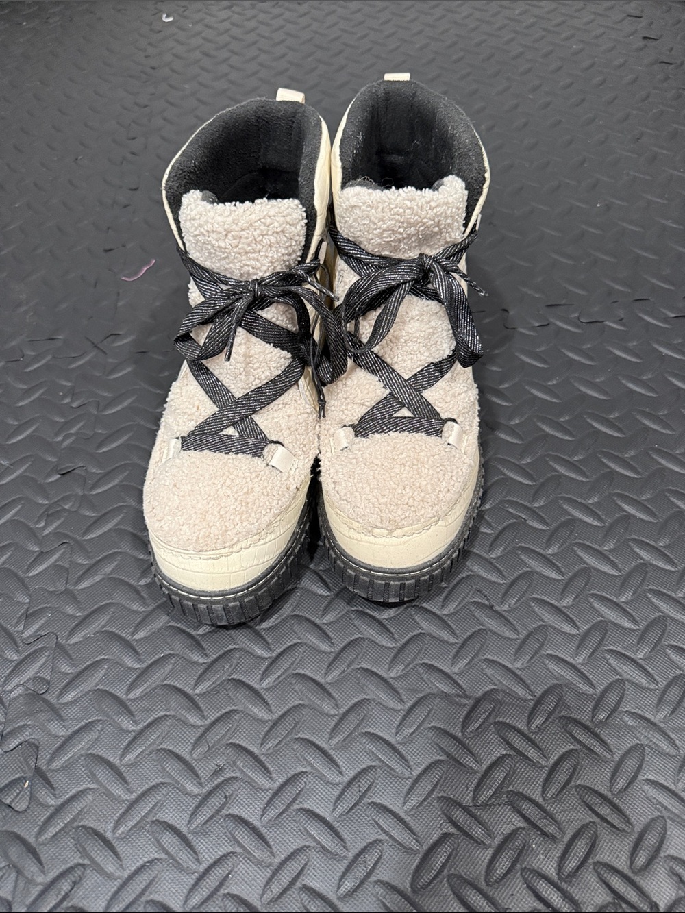 Womens Sherpa High-Top Boots - Cream with Black Laces